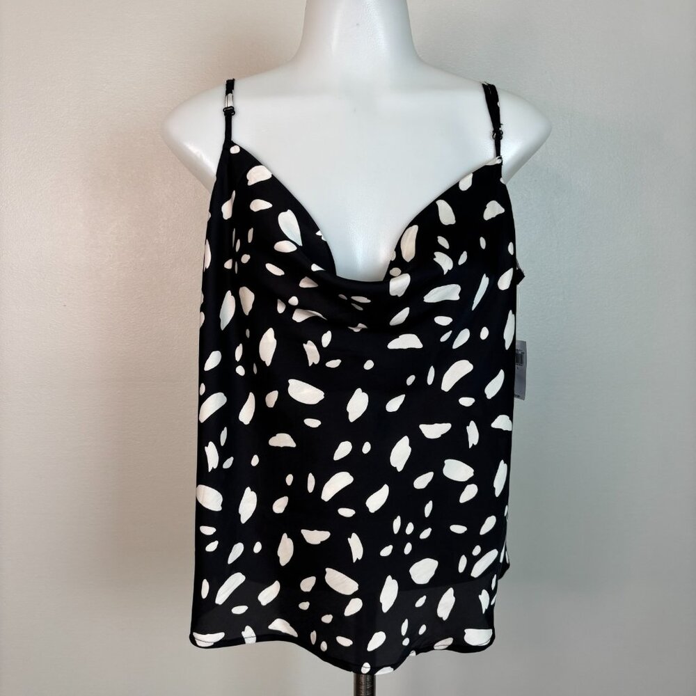 Old Navy Tank Top Large Black White Spotted Satin Cowl Neck Camisole Women's NWT